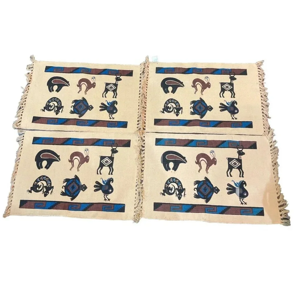 Placemats El Paso Saddleblanket Co Fringe Southwestern Animals Aztec Set Of 4‎